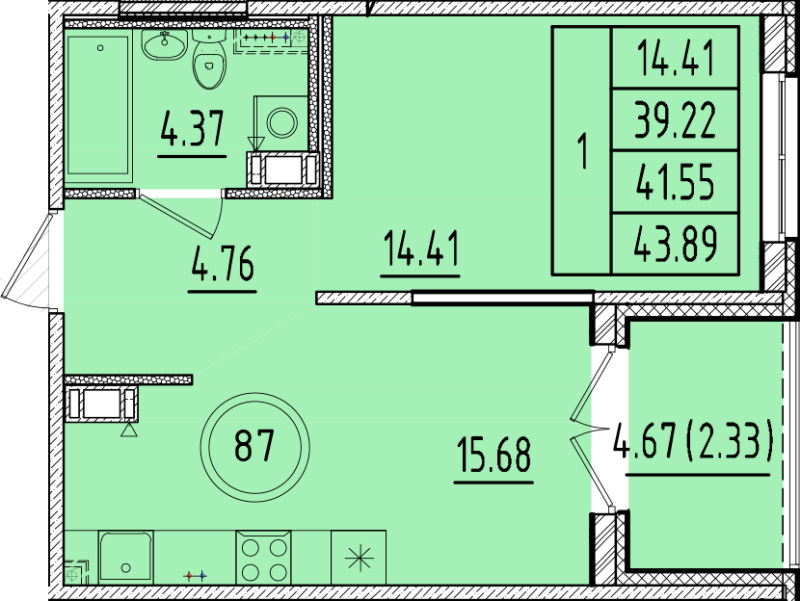 2 ккв (Евро) 39,2 м²