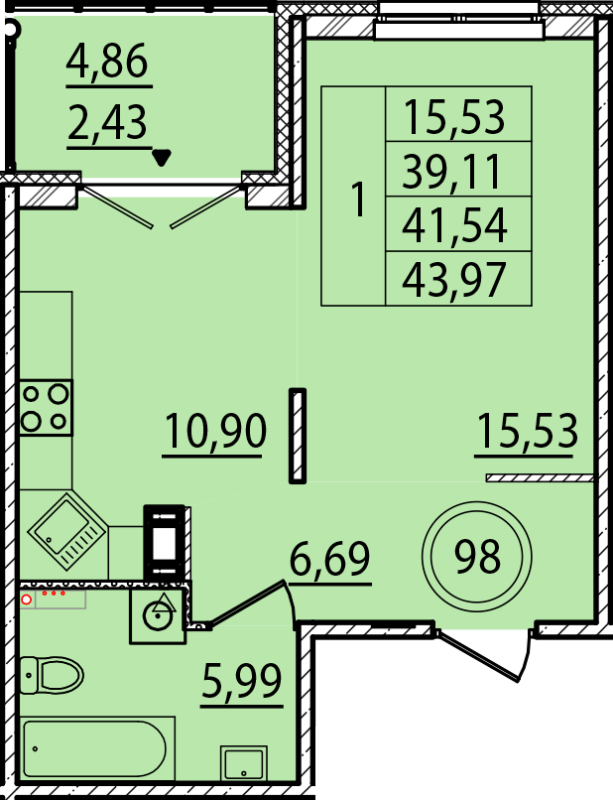 1 ккв 39,1 м²