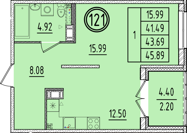 1 ккв 41,5 м²