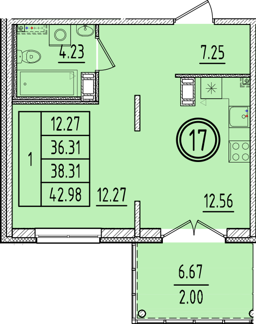 1 ккв 36,3 м²