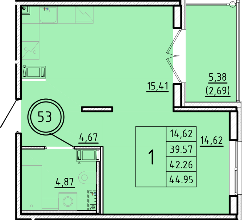 2 ккв (Евро) 39,6 м²