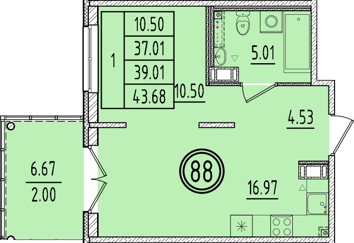 2 ккв (Евро) 37 м²