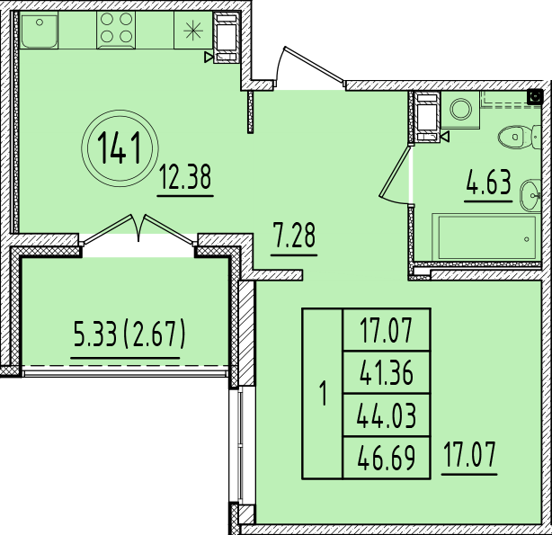 1 ккв 41,4 м²