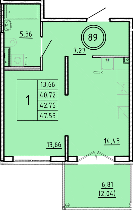 1 ккв 40,7 м²