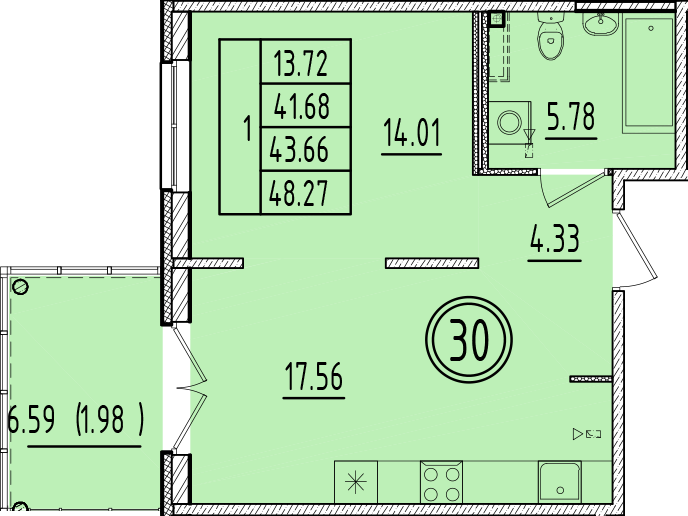 2 ккв (Евро) 41,7 м²