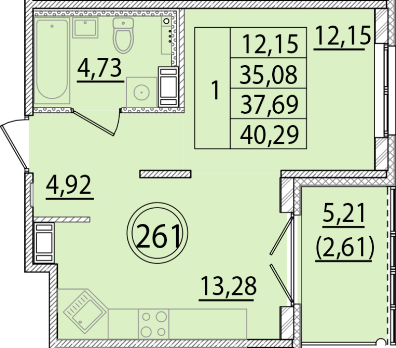 1 ккв 35,1 м²
