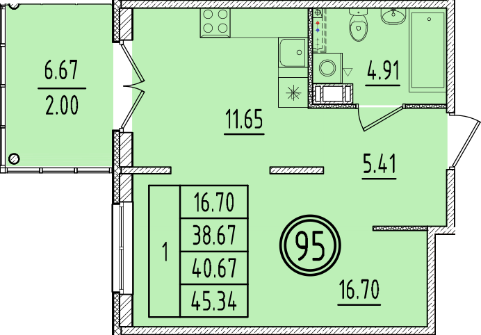 1 ккв 38,7 м²