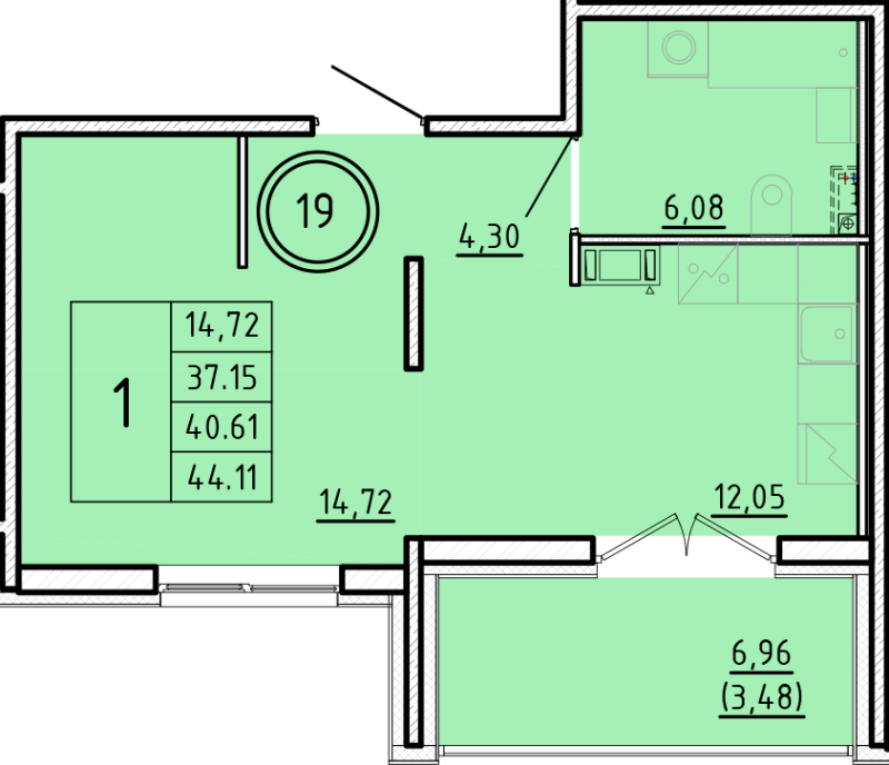 1 ккв 37,2 м²