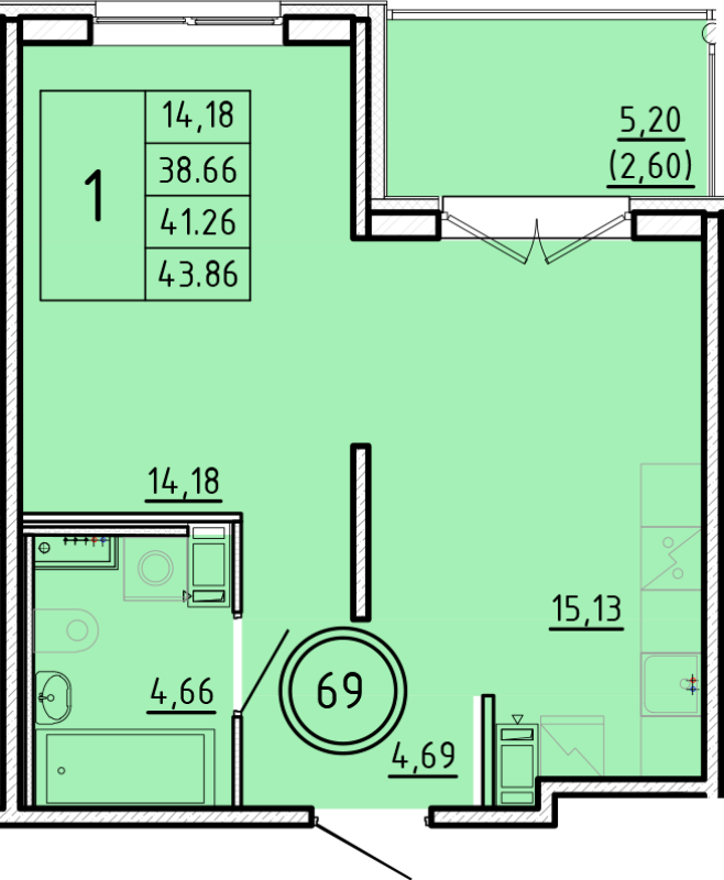 2 ккв (Евро) 38,7 м²