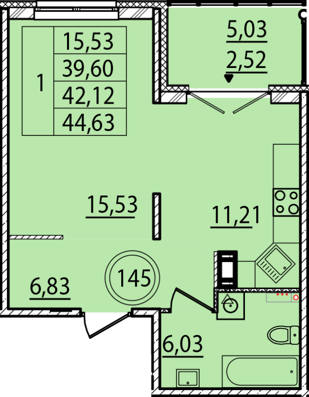 1 ккв 39,6 м²