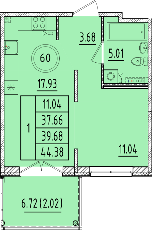 2 ккв (Евро) 37,7 м²