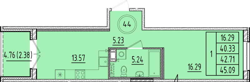 1 ккв 40,3 м²