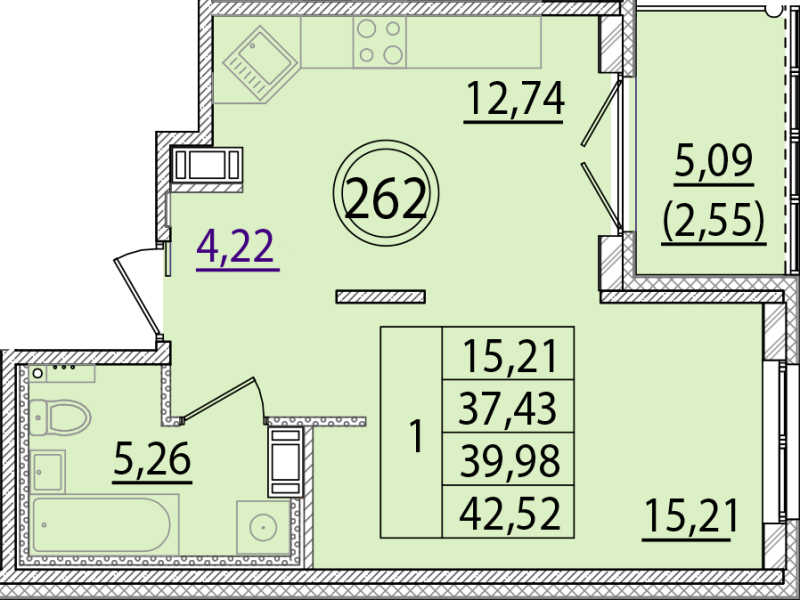 1 ккв 37,4 м²