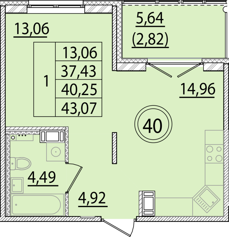 1 ккв 37,4 м²