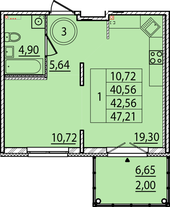 2 ккв (Евро) 40,6 м²