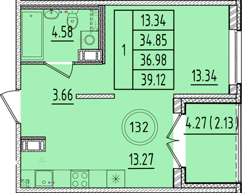 1 ккв 34,9 м²