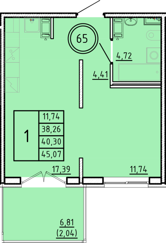 2 ккв (Евро) 38,3 м²