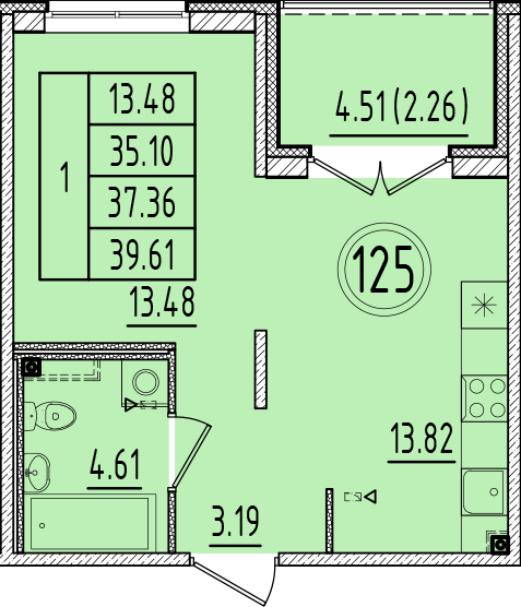 1 ккв 35,1 м²