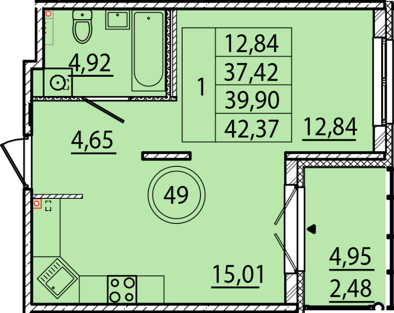 2 ккв (Евро) 37,4 м²