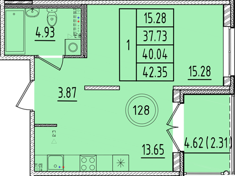 1 ккв 37,7 м²