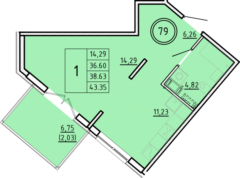 1 ккв 36,6 м²