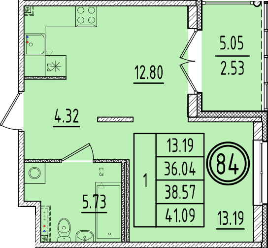 1 ккв 36 м²