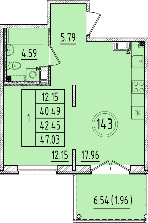 2 ккв (Евро) 40,5 м²