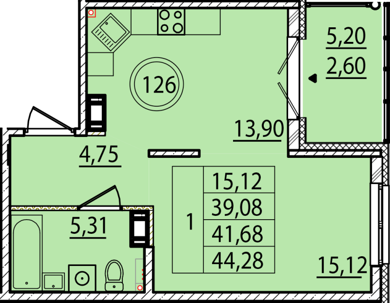 1 ккв 39,1 м²