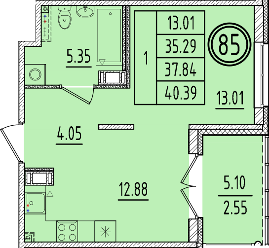 1 ккв 35,3 м²