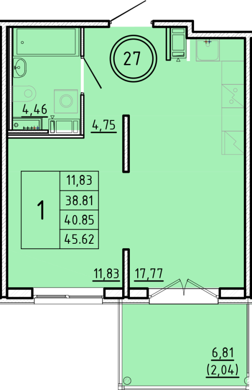 2 ккв (Евро) 38,8 м²