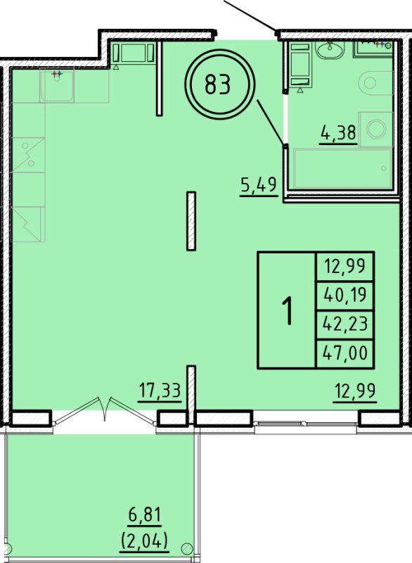 2 ккв (Евро) 40,2 м²