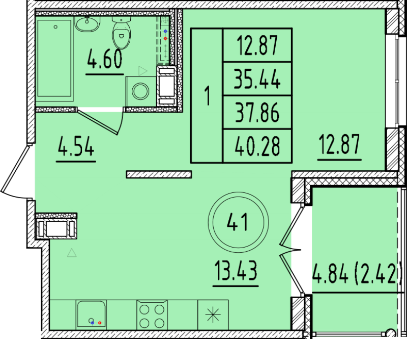 1 ккв 35,4 м²