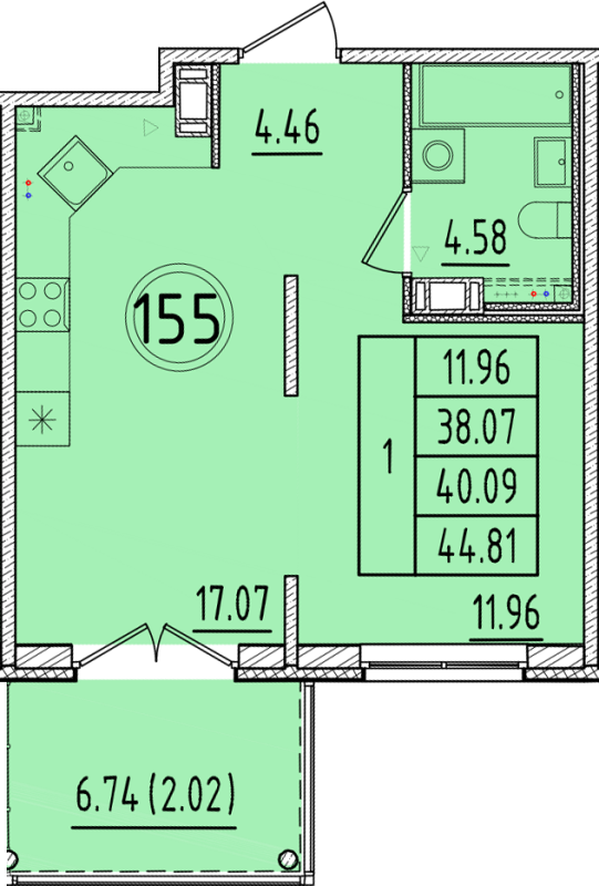 2 ккв (Евро) 38,1 м²