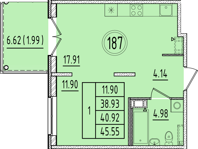 2 ккв (Евро) 38,9 м²