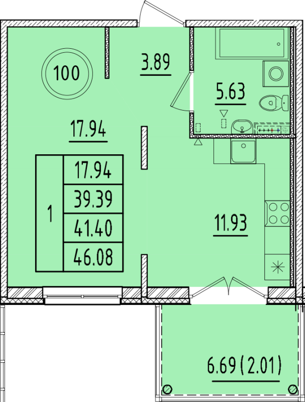 1 ккв 39,4 м²
