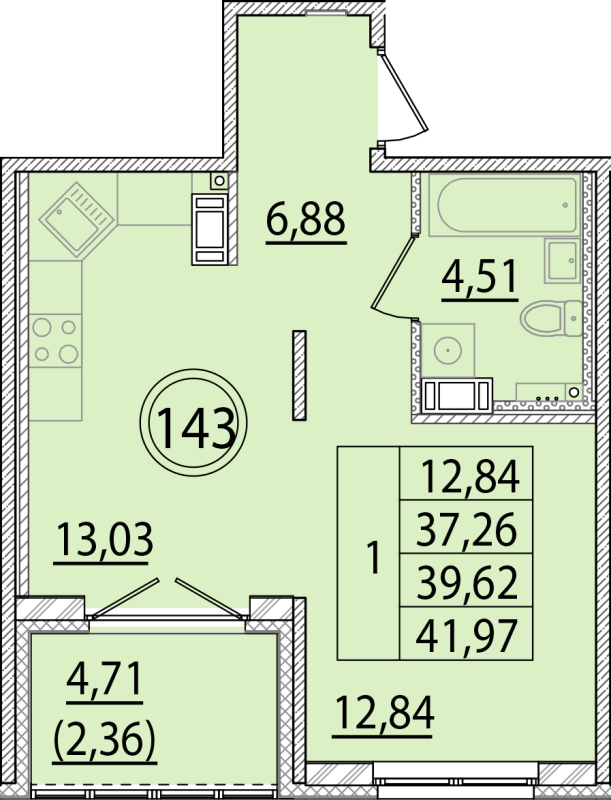 1 ккв 37,3 м²