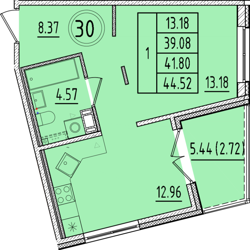 1 ккв 39,1 м²