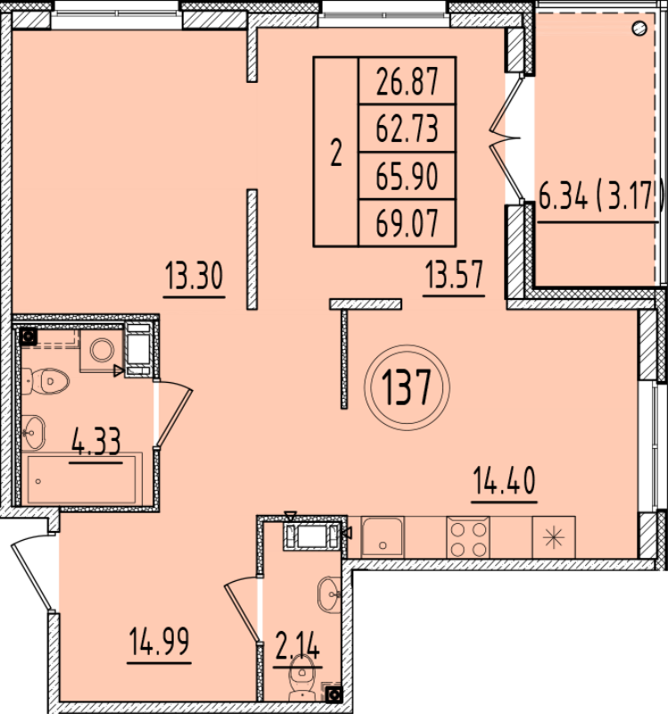 2 ккв 62,7 м²