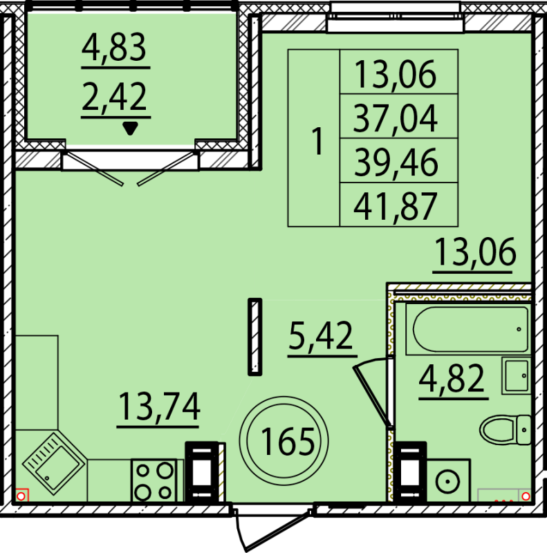 1 ккв 37 м²