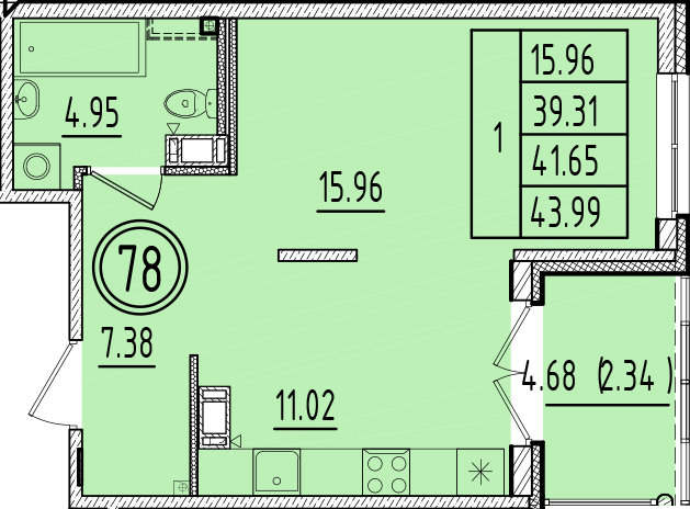 1 ккв 39,3 м²