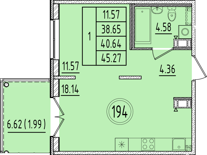 2 ккв (Евро) 38,7 м²