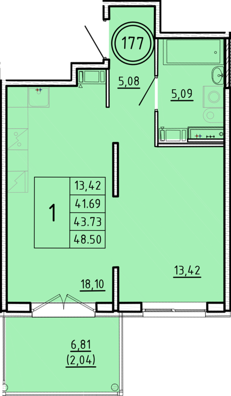 2 ккв (Евро) 41,7 м²