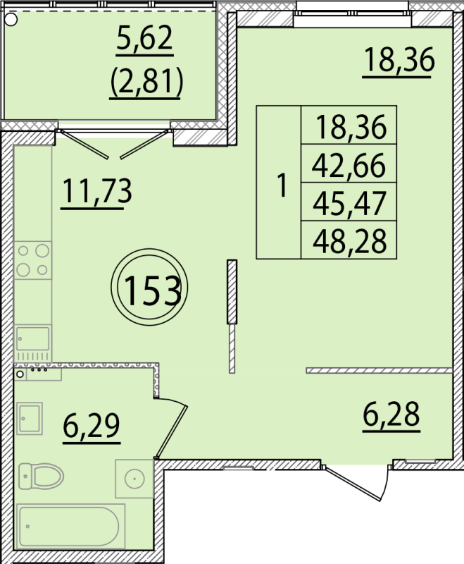 1 ккв 42,7 м²