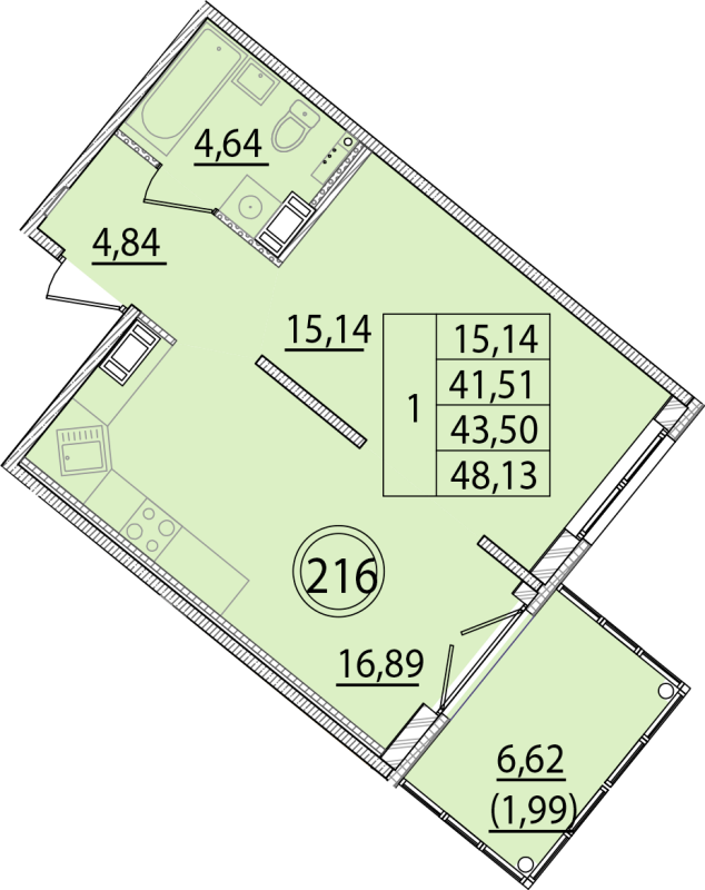 2 ккв (Евро) 41,5 м²