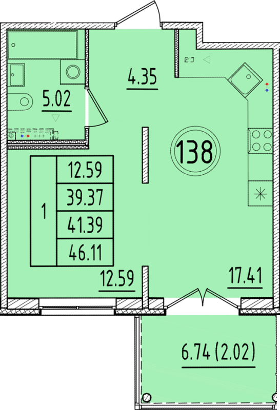 2 ккв (Евро) 39,4 м²