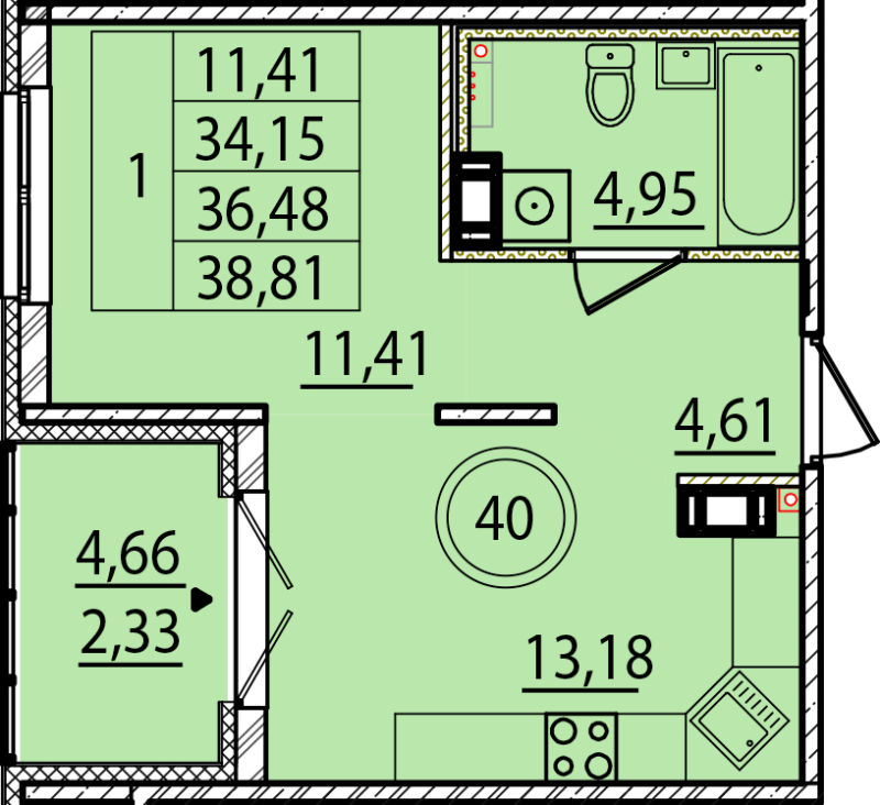 1 ккв 34,2 м²
