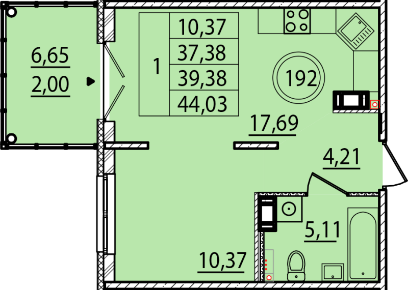 2 ккв (Евро) 37,4 м²