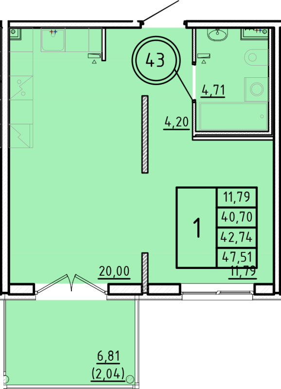 2 ккв (Евро) 40,7 м²
