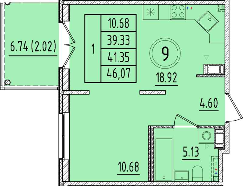 2 ккв (Евро) 39,3 м²