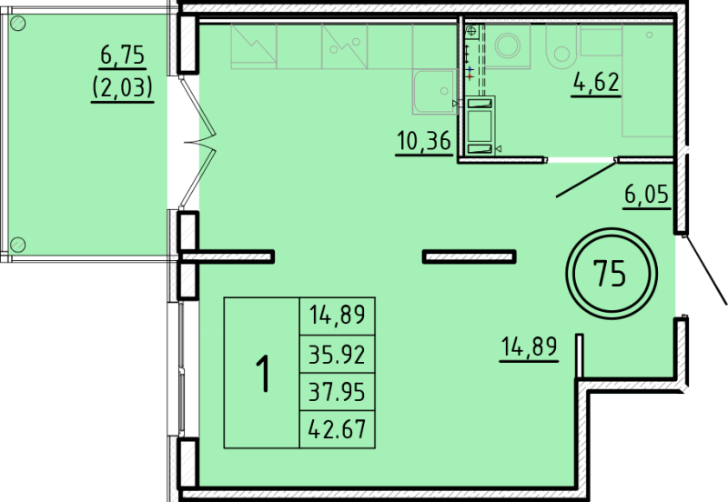 1 ккв 35,9 м²